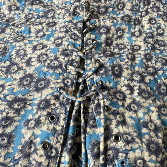 Free People Laced Up Mini Dress Medium Blue Black  Bohemian Cottagecore Boho - Picture 12 of 14